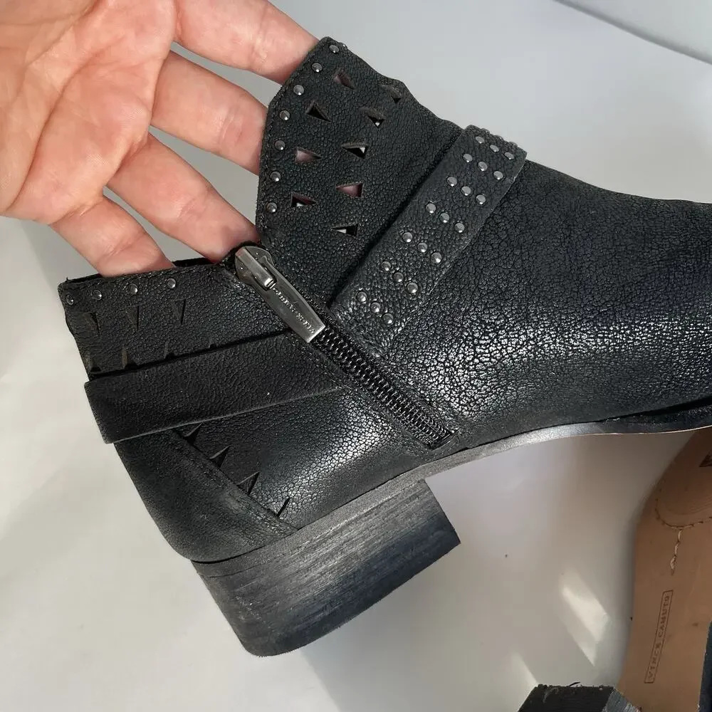 Vince‎ Camuto Calley Leather Studded Harness Ankle Boots Black Booties Size 10